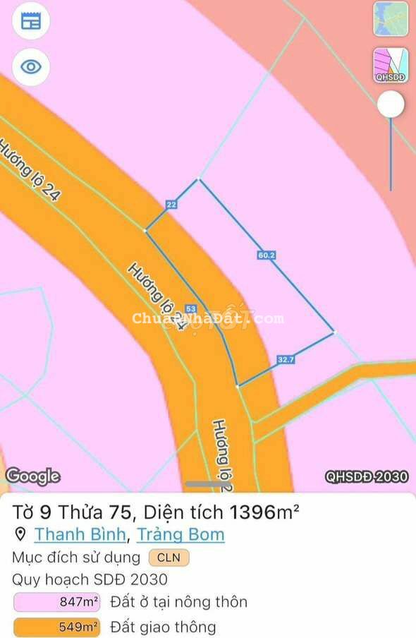 Xịn luôn, 1396m2 đất hồng MT Hương Lộ 24, phân được 9 lô, chỉ 2,8 tỷ