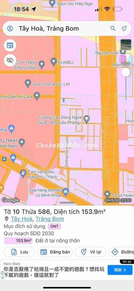Tây Hoà 154m2 Thổ cư Giáp KCN Bàu Xéo