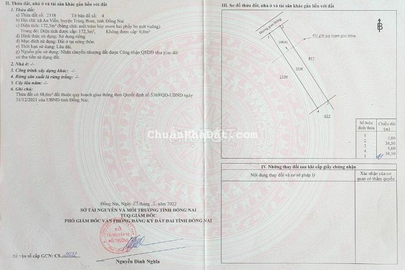 Bán đất mặt tiền ấp 5 an viễn trảng bom shr tc