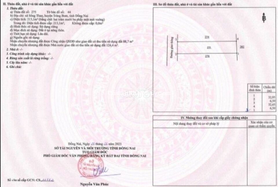 Bán lỗ 300tr  ,lô đất (213m2 thổ - giá 1ty1) còn thương lượng