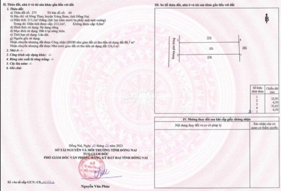 CẦN BÁN GẮP ĐẤT Ở TẠI ĐỒNG NAI GIÁ RẺ [213M2 - GIÁ ; 1TY2 ] THỔ CƯ