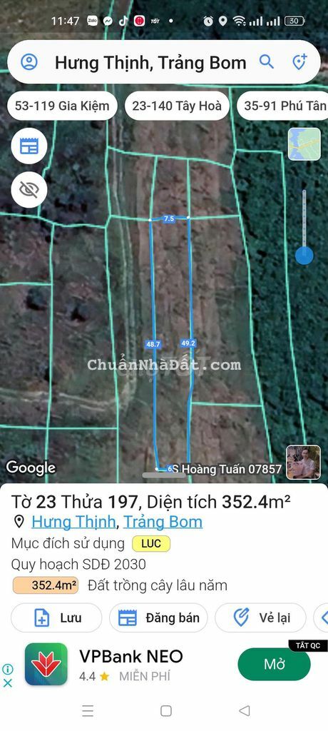 Lô đất SHR quy hoạch cay lâu năm 298m2 giá 239tr