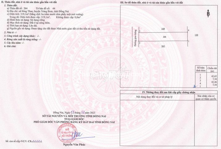 đang cần tiền bán gắp đất thổ cư  [ 319m2 thổ cư - giá 1ty2 đường 8m ]