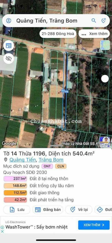 Chủ gửi bán 540m2 (có 100m2 thổ cư) Xã Quảng Tiến Giá ngộp 1ty350