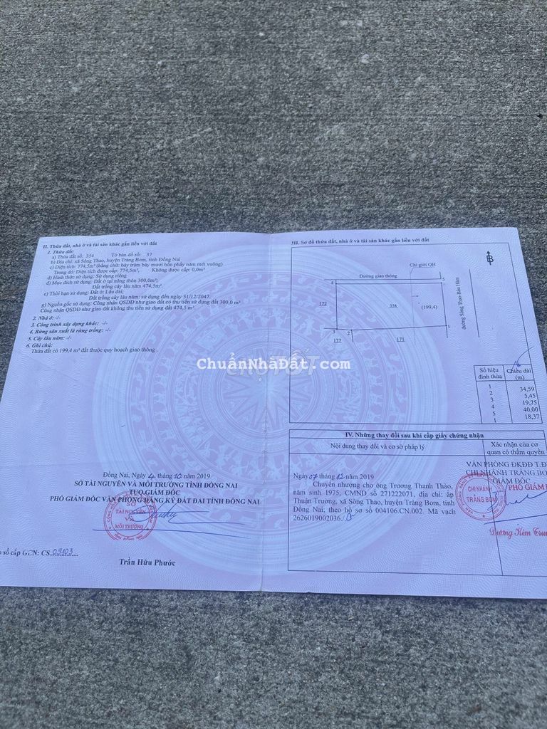 bán gắp đất thổ cư trảng bom đông nai giá rẻ [ 774m2 - Giá 1ty4 ]  SHR