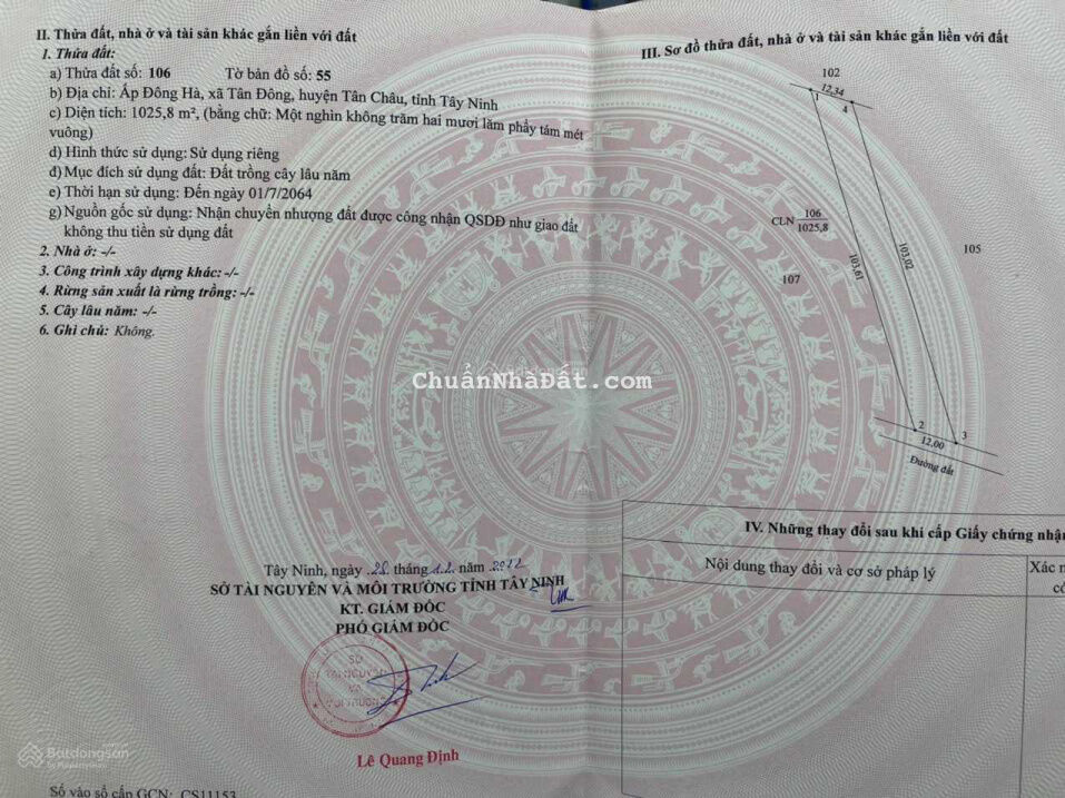 Cắt lỗ đáo hạn ngân hàng cần bán gấp lô vườn mít Tân Châu Tây Ninh, 1068m2, sổ riêng