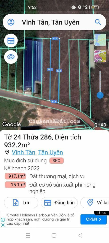 Đất sản xuất kinh doanh SKC Vĩnh Tân 34 Tân Uyên 1850m² giá 13 tỷ