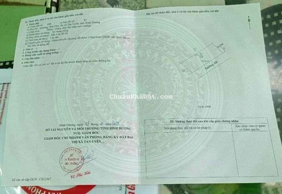 Lô đất mặt tiền phường thái hòa tân uyên.10x29.7 tc100m gia 2ty700 Lô đất mặt tiền phường thái hòa tân uyên.10x29.7 tc100m gia 2ty700