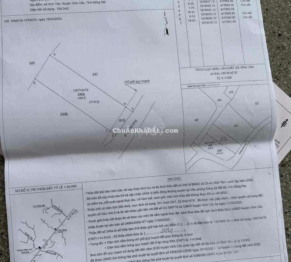 SỔ RIÊNG THỔ CƯ 124M2 VĨNH TÂN VĨNH CỬU 760tr SỔ RIÊNG THỔ CƯ 124M2 VĨNH TÂN VĨNH CỬU 760tr