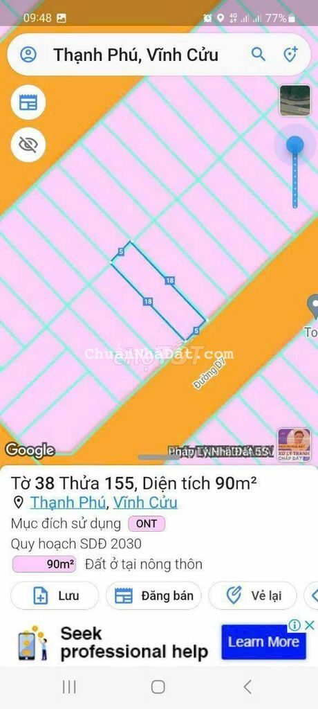 Bán đất thổ cư Kdc Lavender Thạnh Phú, giá 1ty500, dt 90m2