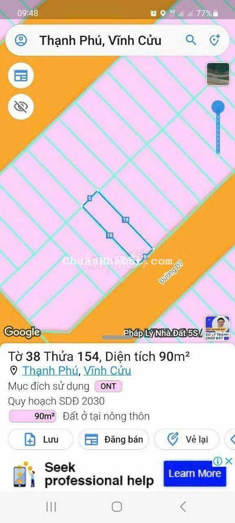 Bán đất thổ cư Kdc Lavender Thạnh Phú, giá 1ty500, dt 90m2