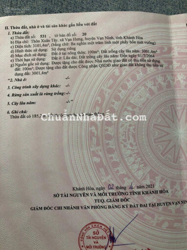 Bán đất xã Vạn Hưng, Huyện Vạn Ninh, Khánh Hoà. DT: 2915m2. Lô góc. Giá: 3tr/m2. Lh: 0931183878