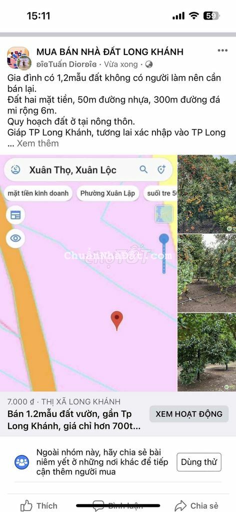 bán 1.2 mẫu đất gần khu vực Long Khánh, giá chỉ hơn 700tr/sào bán 1.2 mẫu đất gần khu vực Long Khánh, giá chỉ hơn 700tr/sào