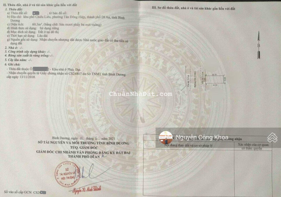 Bán đất Dĩ An, sổ riêng, 60,3m2 KDC Phúc Đạt P. Tân Đông Hiệp giá 2,15 tỷ TL