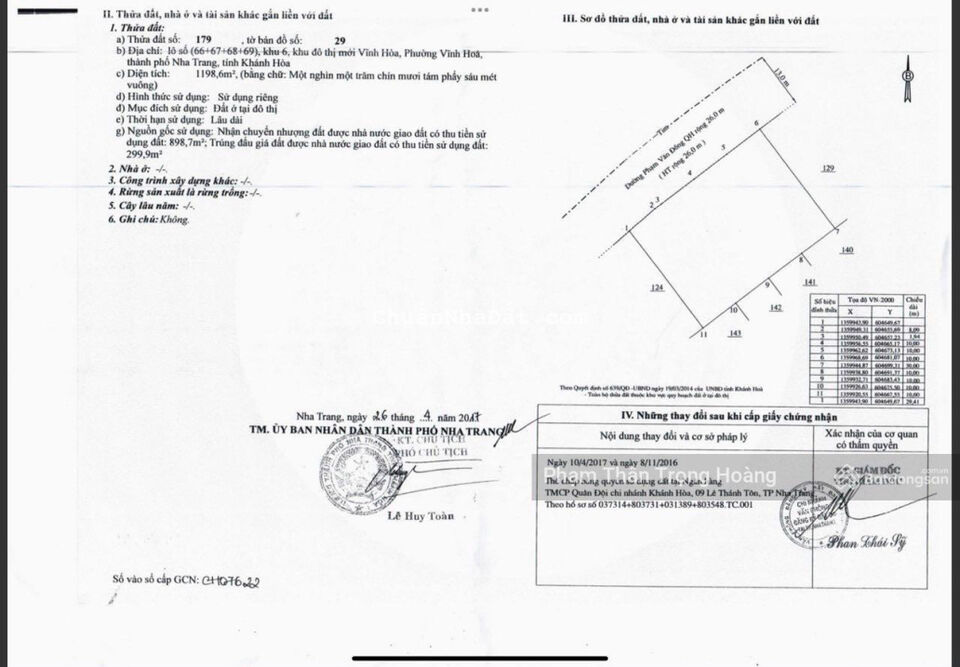 Bán đất biệt thự đường Phạm Văn Đồng KĐT mới Vĩnh Hoà Phường Vĩnh Hoà Nha Trang 1198,6m2 51trđ/m2 Bán đất biệt thự đường Phạm Văn Đồng KĐT mới Vĩnh Hoà Phường Vĩnh Hoà Nha Trang 1198,6m2 51trđ/m2