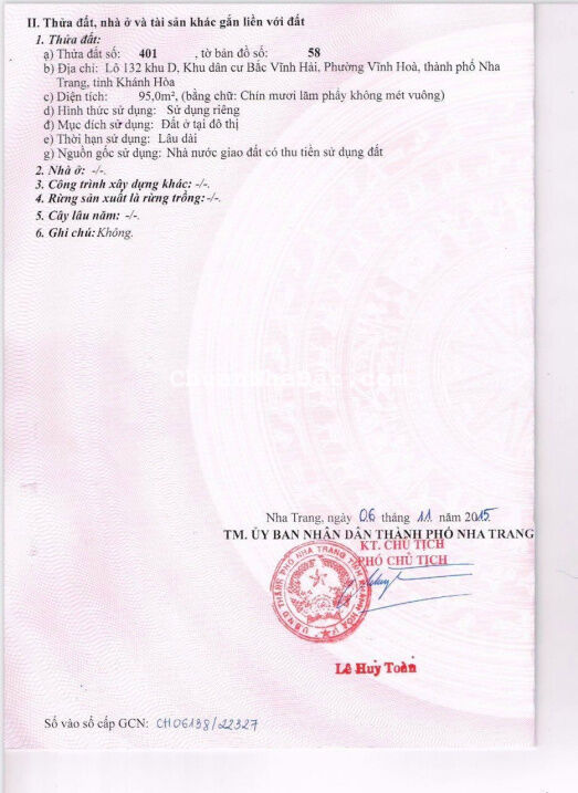 Bán đất DT 95m2 (5x19m) khu ĐT Bắc Vĩnh Hải, Nha Trang, hướng Bắc - Giá bán: 3,55 tỷ