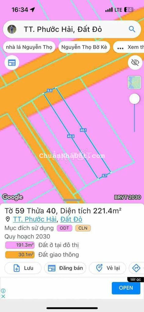 MẶT TIỀN BÙI CÔNG MINH - TT PHƯỚC HẢI 5.5x40M -221M2 3.3TỶ