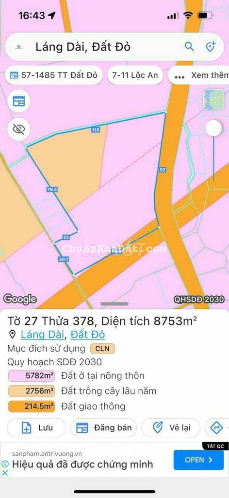 ĐẤT MT ĐƯỜNG NHỰA LÁNG DÀI ĐẤT ĐỎ BRVT DT 8753M2 CÓ 300m2 Thổ Cư ĐẤT MT ĐƯỜNG NHỰA LÁNG DÀI ĐẤT ĐỎ BRVT DT 8753M2 CÓ 300m2 Thổ Cư