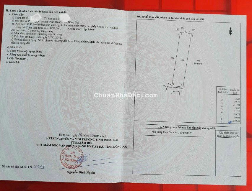 GIÁ TỐT VƯỜN XOÀI 9292M2 CÁCH QUỐC LỘ 20 CHỈ 2KM KHU DÂN CƯ  3TY