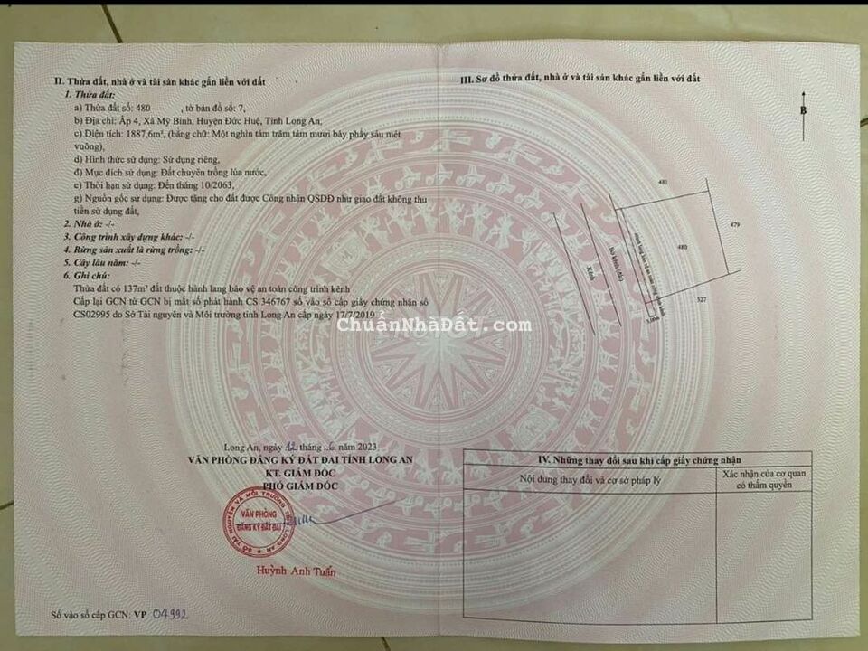 Gửi anh chị 2% bán giúp em đất ở Mỹ Bình Đức Huệ Long An