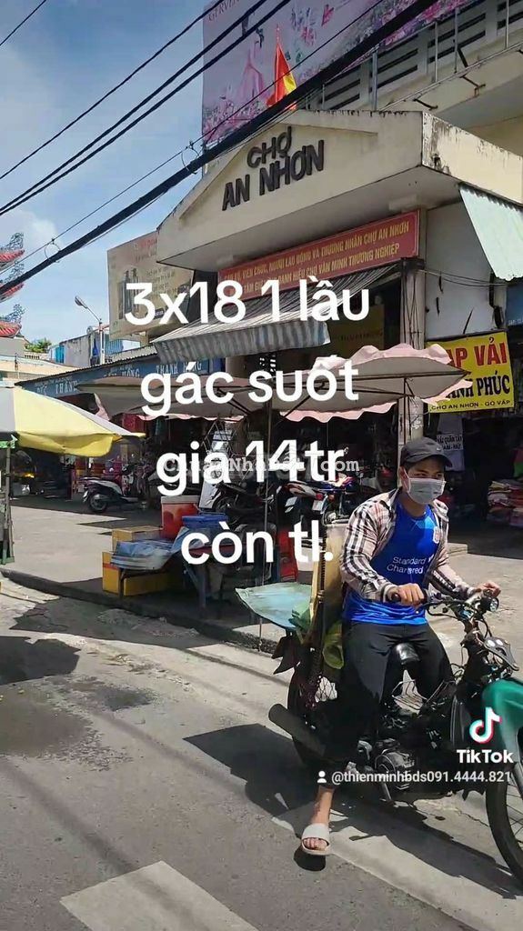 3x18 1 lầu gác suốt, MT Đối diện xéo chợ An Nhơn